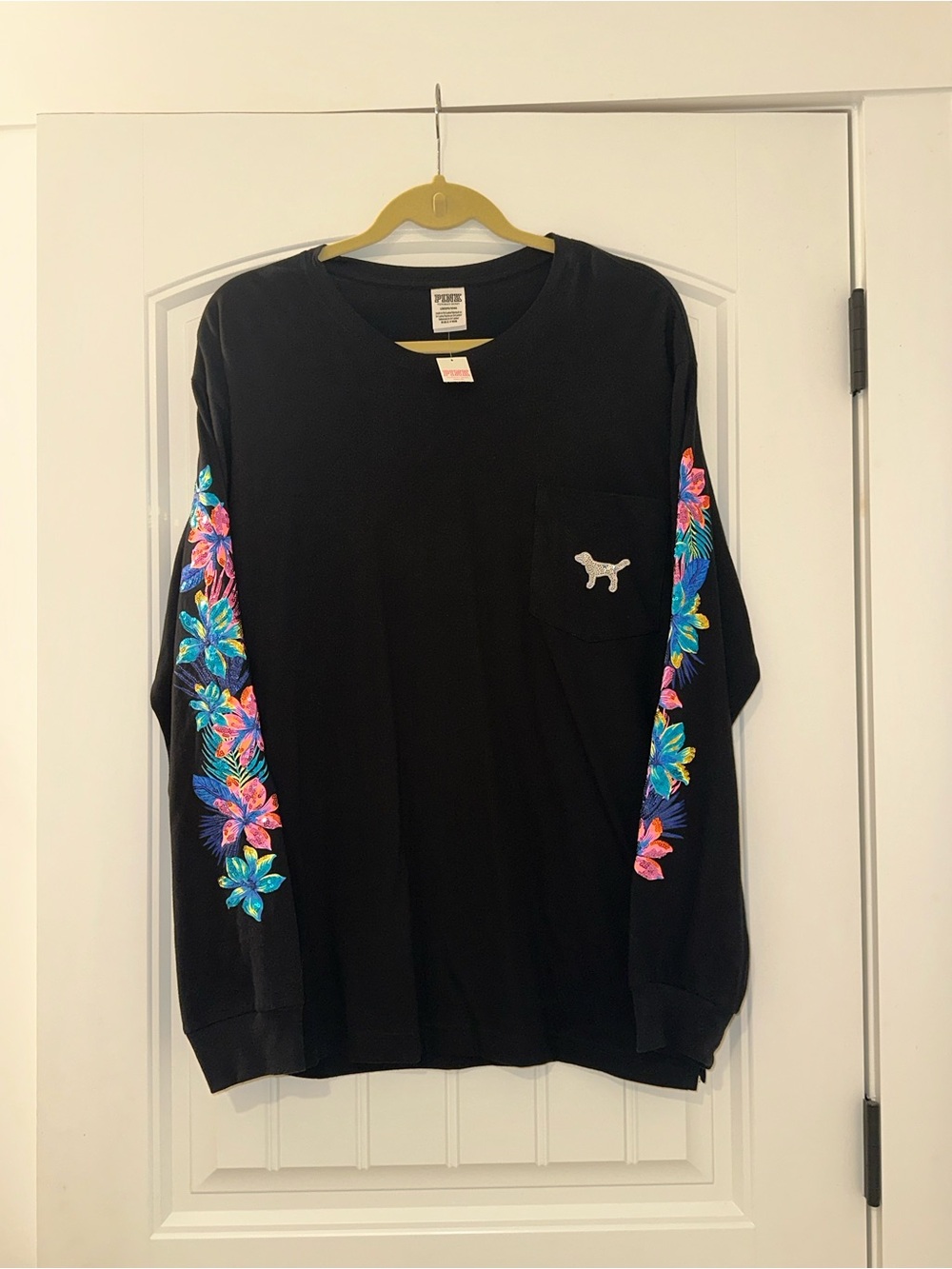 NWT VS PINK Victorias Secret Tropical Floral Bling Long Sleeve Jersey Shirt Sz L